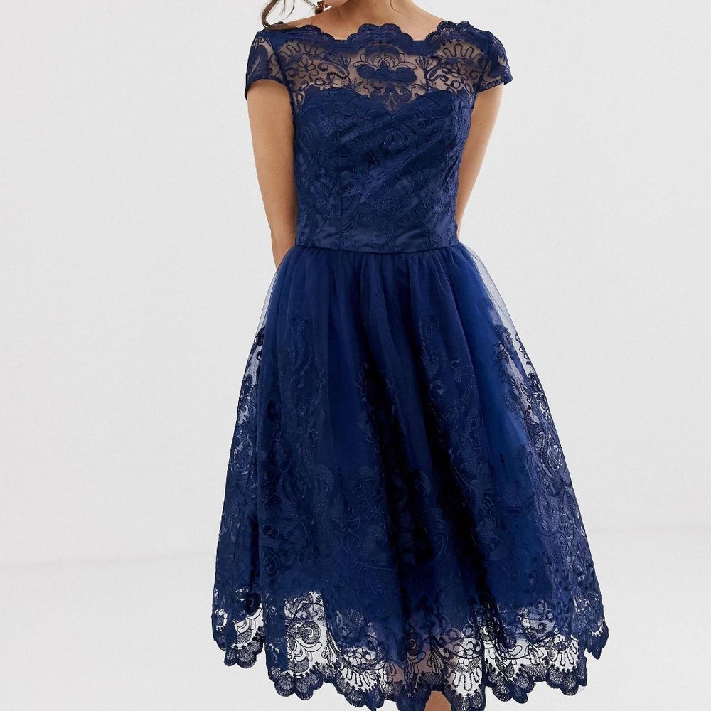 NWT Navy Lace Embroidered Chi Chi London Dress